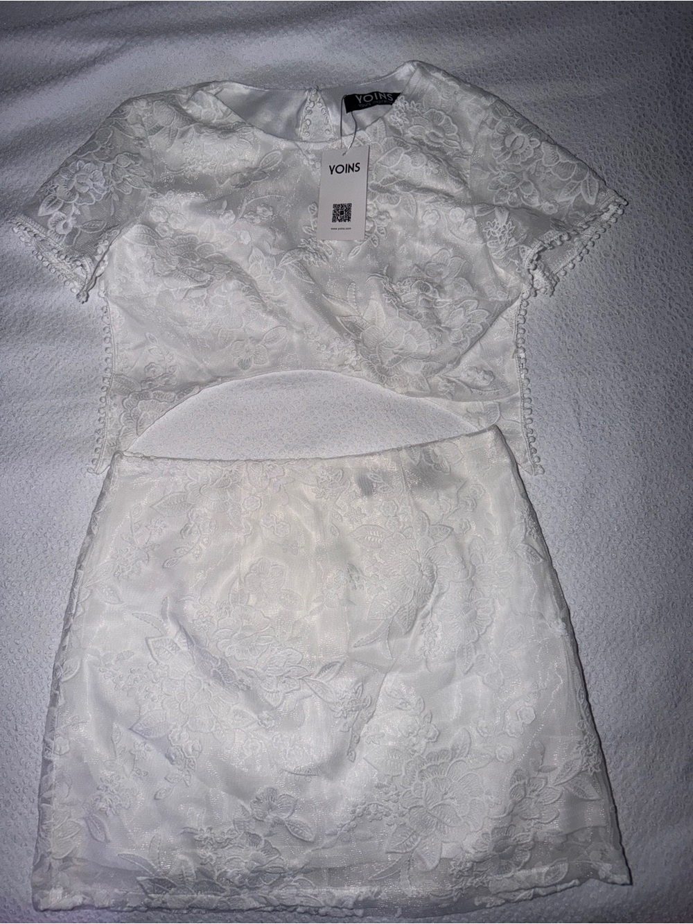 YOINS White Lace Cutout Two-Piece Mini Dress